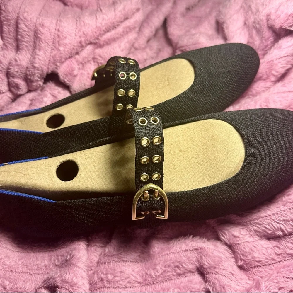 Rothy's Black and Blue Flats with Gold Buckle - Picture 4 of 4